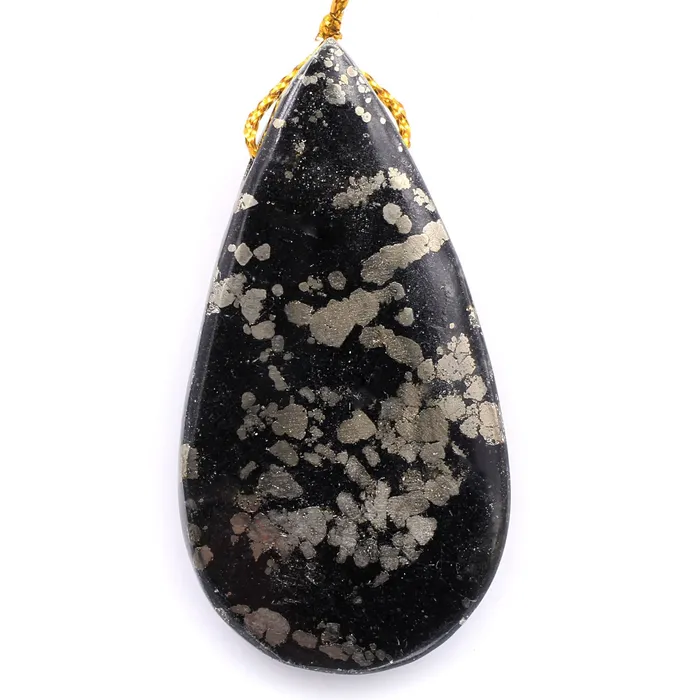 Intrinsic Trading Necklaces Rare Natural Pyrite in Magnetite Teardrop Pendant Side Drilled Gemstone Focal Bead