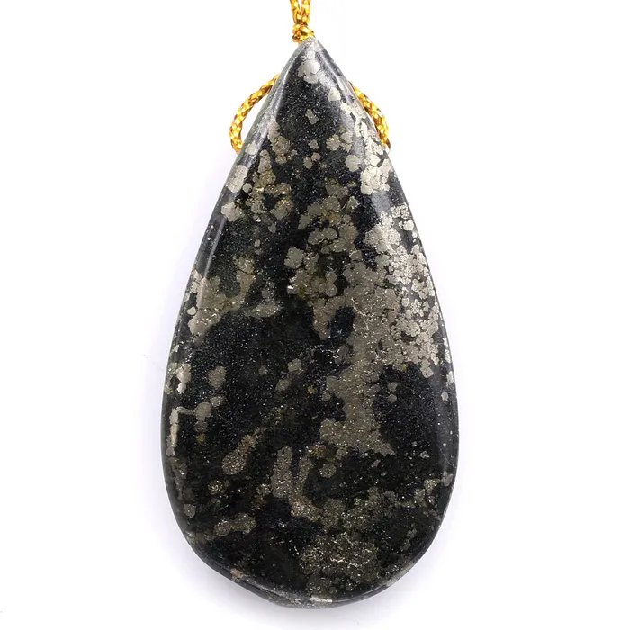 Intrinsic Trading Necklaces Rare Natural Pyrite in Magnetite Teardrop Pendant Side Drilled Gemstone Focal Bead