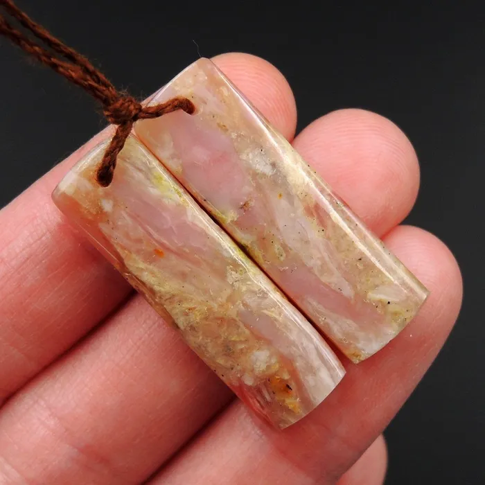 Intrinsic Trading Pink Opal Earring Pair Rectangle Cabochon Cab Pair Drilled Matched Earrings Natural Bead Pair E2756 Earrings