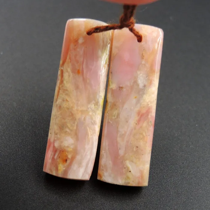 Intrinsic Trading Pink Opal Earring Pair Rectangle Cabochon Cab Pair Drilled Matched Earrings Natural Bead Pair E2756 Earrings
