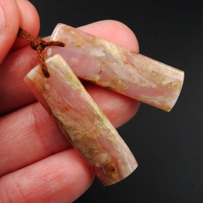 Intrinsic Trading Pink Opal Earring Pair Rectangle Cabochon Cab Pair Drilled Matched Earrings Natural Bead Pair E2756 Earrings