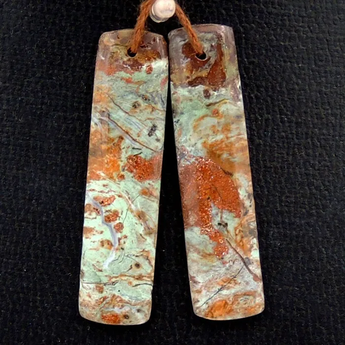 Natural African Green Opal Earring Pair Rectangle Cabochon Cab Pair Drilled Matched Gemstone Bead Pair Intrinsic Trading Earrings