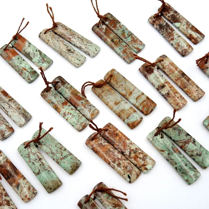 Natural African Green Opal Earring Pair Rectangle Cabochon Cab Pair Drilled Matched Gemstone Bead Pair Intrinsic Trading Earrings