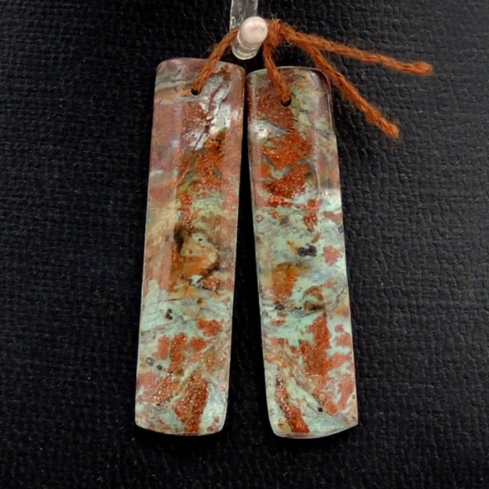 Natural African Green Opal Earring Pair Rectangle Cabochon Cab Pair Drilled Matched Gemstone Bead Pair Intrinsic Trading Earrings