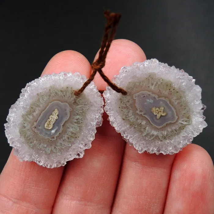 Natural Amethyst Stalactite Flower Earring Pair Cabochon Cab Pair Drilled Matched Earrings Bead Pair E3253 Intrinsic Trading Earrings