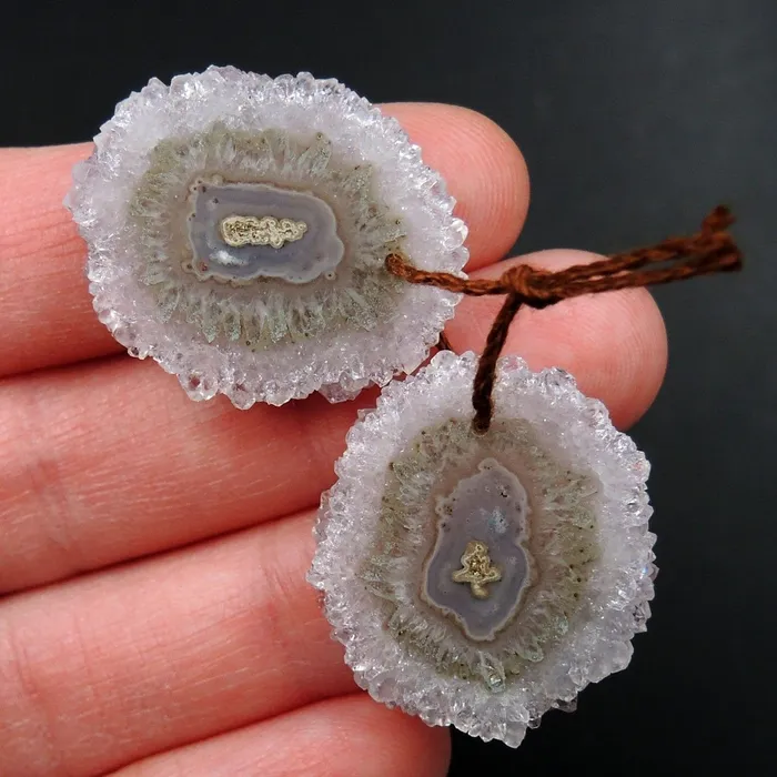 Natural Amethyst Stalactite Flower Earring Pair Cabochon Cab Pair Drilled Matched Earrings Bead Pair E3253 Intrinsic Trading Earrings