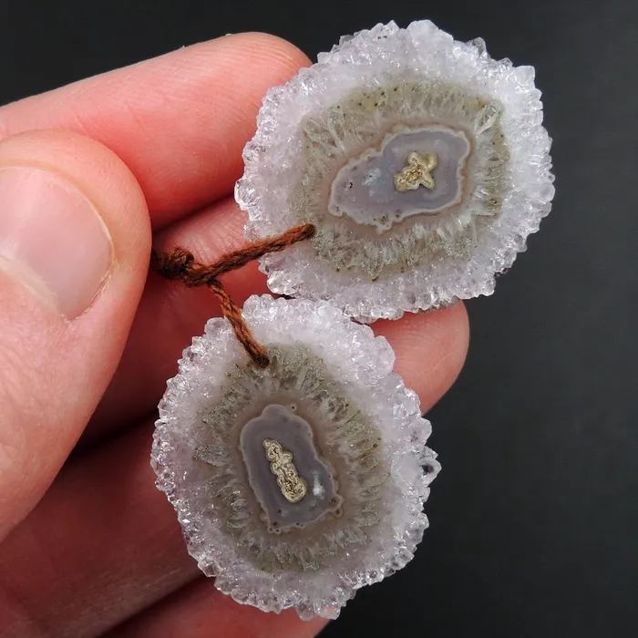 Natural Amethyst Stalactite Flower Earring Pair Cabochon Cab Pair Drilled Matched Earrings Bead Pair E3253 Intrinsic Trading Earrings