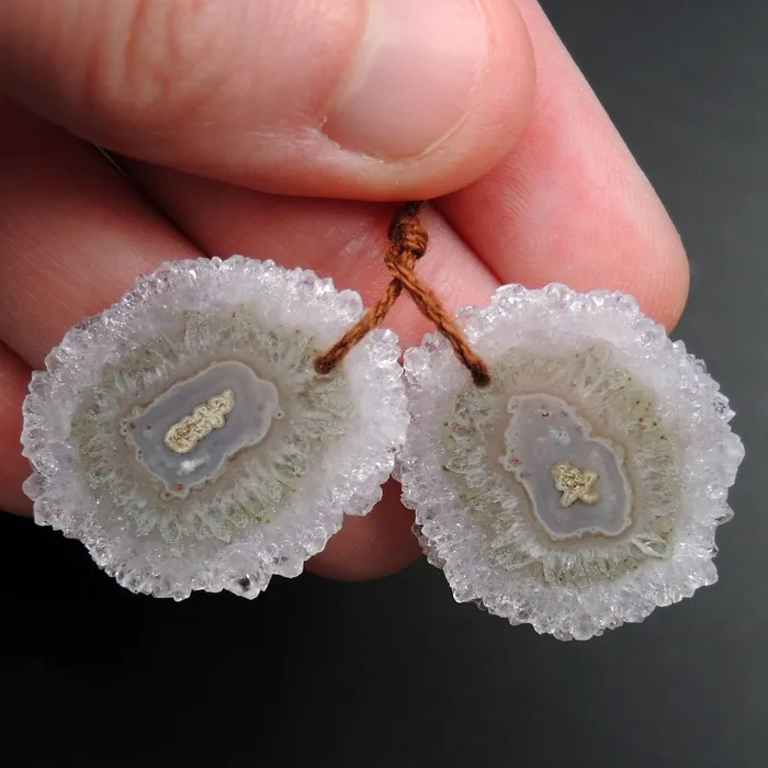 Natural Amethyst Stalactite Flower Earring Pair Cabochon Cab Pair Drilled Matched Earrings Bead Pair E3253 Intrinsic Trading Earrings