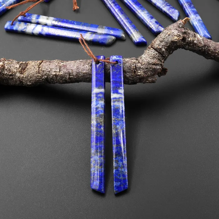 Natural Blue Lapis Earring Pair Modern Long Beveled Rectangle Spike Matched Gemstone Beads A1 Intrinsic Trading Earrings