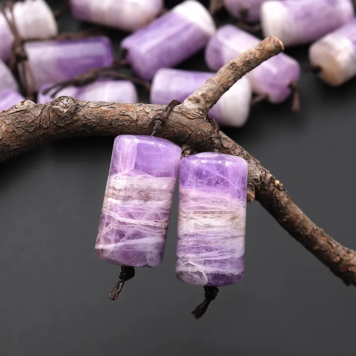 Natural Light Purple Rainbow Amethyst Earring Pair Matched Cylinder Tube 20mm Gemstone Beads A2 Intrinsic Trading Earrings