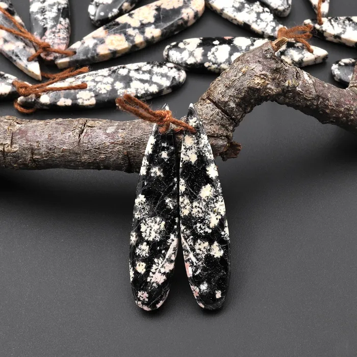 Natural Mexican Snowflake Obsidian Earring Pair Matched Teardrop Gemstone Beads A5 Intrinsic Trading Earrings