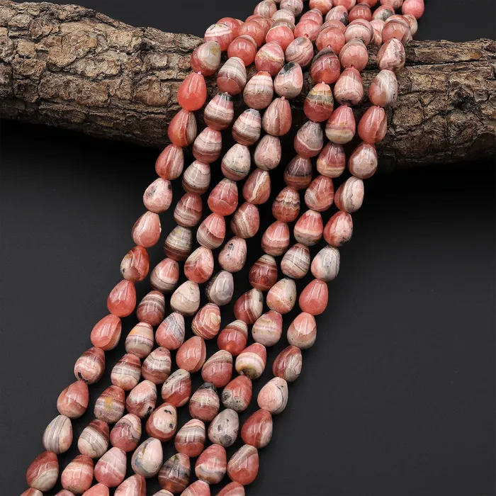 Natural Pink Red Rhodochrosite Smooth Teardrop Beads 10x8mm Good for Earrings 155 Strand Intrinsic Trading Earrings