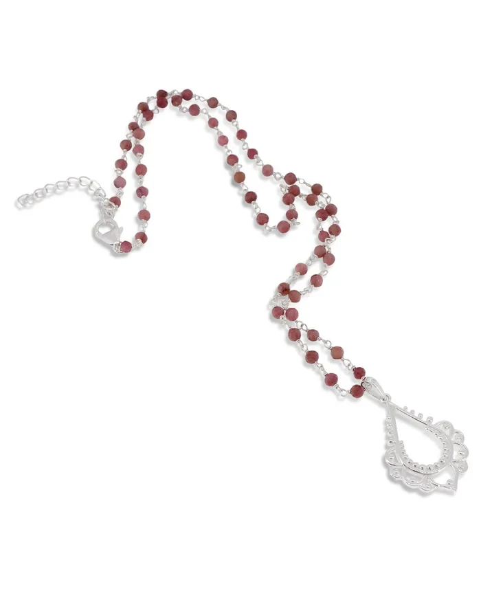 Necklaces Buddha Groove Sterling Silver Lotus and Rhodonite Bead Necklace