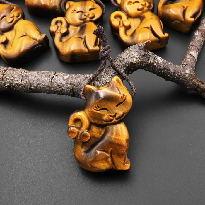 Necklaces Intrinsic Trading AAA Hand Carved Natural Golden Tigers Eye Tiger Cat Pendant Gemstone Focal Bead Necklaces Intrinsic Trading AAA Hand Carved Natural Golden Tigers Eye Tiger Cat Pendant Gemstone Focal Bead