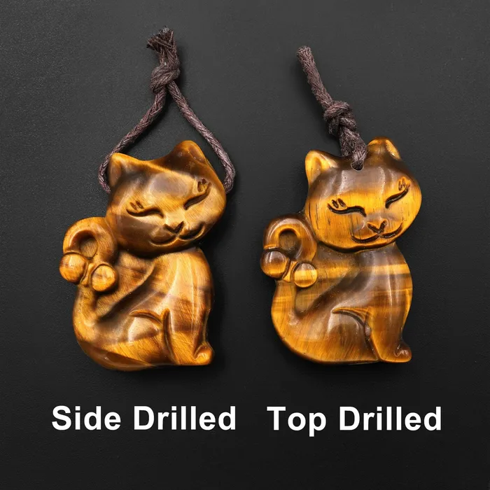 Necklaces Intrinsic Trading AAA Hand Carved Natural Golden Tigers Eye Tiger Cat Pendant Gemstone Focal Bead