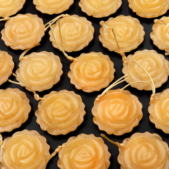 Necklaces Intrinsic Trading AAA Hand Carved Natural Yellow Jade Rose Flower Pendant Gemstone Focal Bead