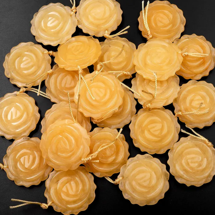 Necklaces Intrinsic Trading AAA Hand Carved Natural Yellow Jade Rose Flower Pendant Gemstone Focal Bead