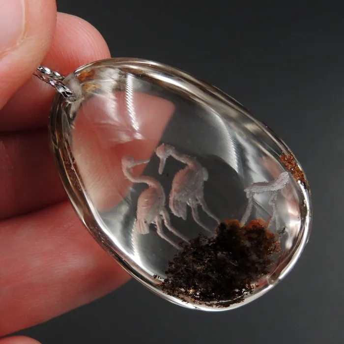 Necklaces Intrinsic Trading Carved Natural Lodolite Phantom Quartz Pendant Front Drilled Hand Carved Crane Rock Crystal Pendant One of a Kind Longevity Pendant P1867