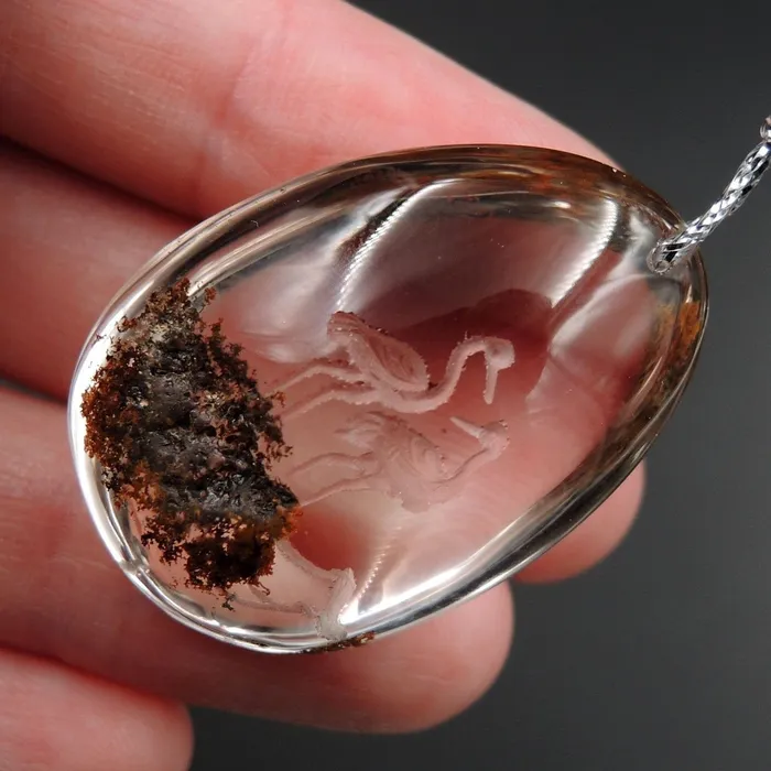 Necklaces Intrinsic Trading Carved Natural Lodolite Phantom Quartz Pendant Front Drilled Hand Carved Crane Rock Crystal Pendant One of a Kind Longevity Pendant P1867