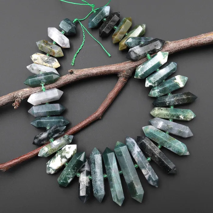 Necklaces Intrinsic Trading Faceted Double Terminated Natural Green Moss Agate Point Center Drilled Focal Pendant Bead 155 Strand A1 Necklaces Intrinsic Trading Faceted Double Terminated Natural Green Moss Agate Point Center Drilled Focal Pendant Bead 155 Strand A1