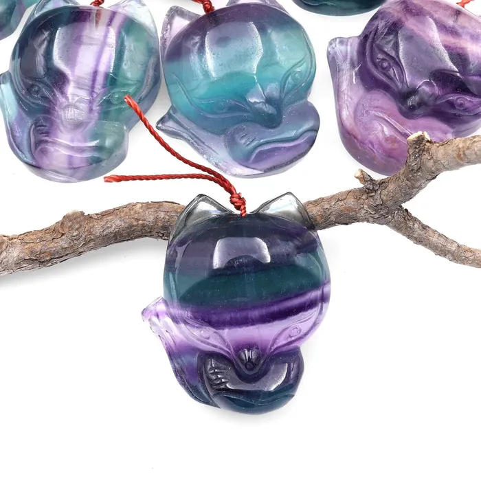 Necklaces Intrinsic Trading Hand Carved Natural Fluorite Fox Gemstone Pendant Necklaces Intrinsic Trading Hand Carved Natural Fluorite Fox Gemstone Pendant