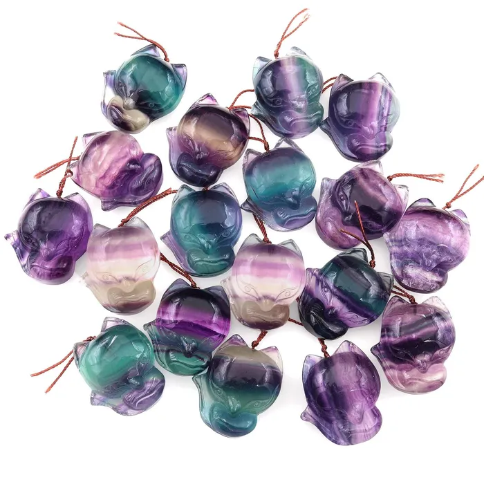 Necklaces Intrinsic Trading Hand Carved Natural Fluorite Fox Gemstone Pendant