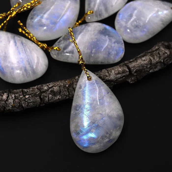 Necklaces Intrinsic Trading Natural Rainbow Moonstone Freeform Teardrop Pendant Drilled Gemstone Focal Bead