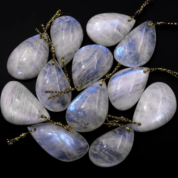 Necklaces Intrinsic Trading Natural Rainbow Moonstone Freeform Teardrop Pendant Drilled Gemstone Focal Bead