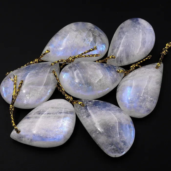 Necklaces Intrinsic Trading Natural Rainbow Moonstone Freeform Teardrop Pendant Drilled Gemstone Focal Bead