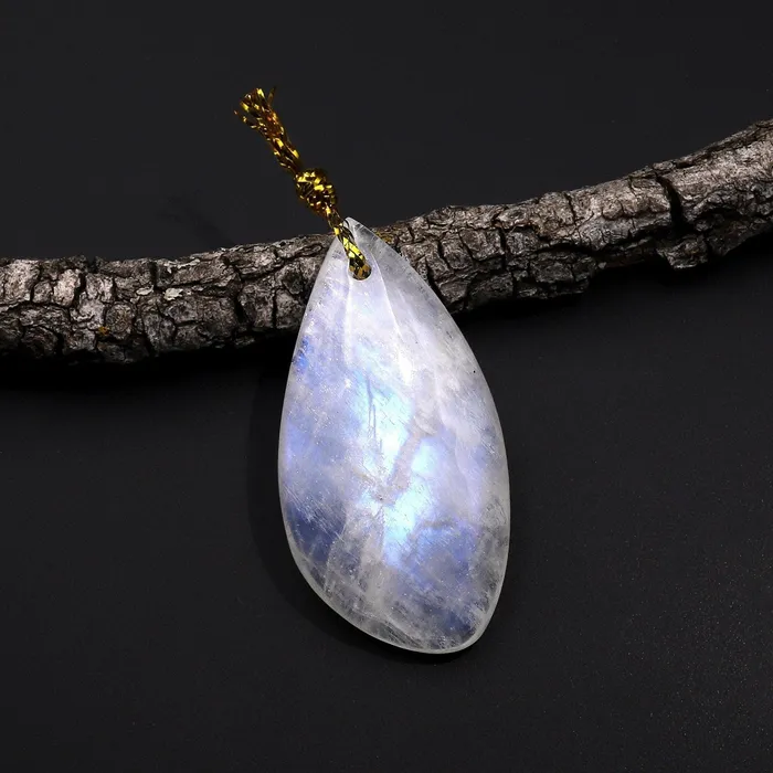 Necklaces Intrinsic Trading Natural Rainbow Moonstone Freeform Teardrop Pendant Drilled Gemstone Focal Bead