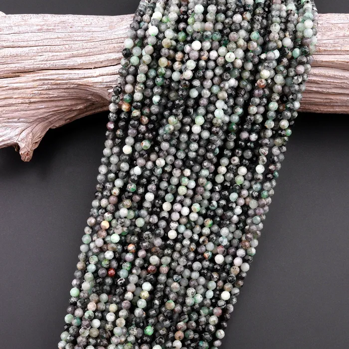 Necklaces Intrinsic Trading Real Genuine Natural Green Emerald Gemstone Faceted 4mm 5mm Round Beads Laser Diamond Cut Gemstone May Birthstone 155 Strand