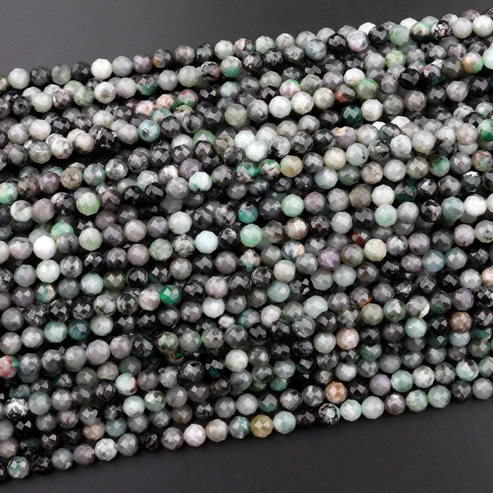Necklaces Intrinsic Trading Real Genuine Natural Green Emerald Gemstone Faceted 4mm 5mm Round Beads Laser Diamond Cut Gemstone May Birthstone 155 Strand