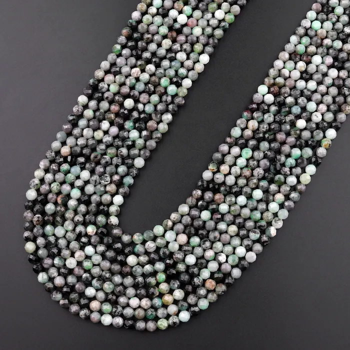 Necklaces Intrinsic Trading Real Genuine Natural Green Emerald Gemstone Faceted 4mm 5mm Round Beads Laser Diamond Cut Gemstone May Birthstone 155 Strand