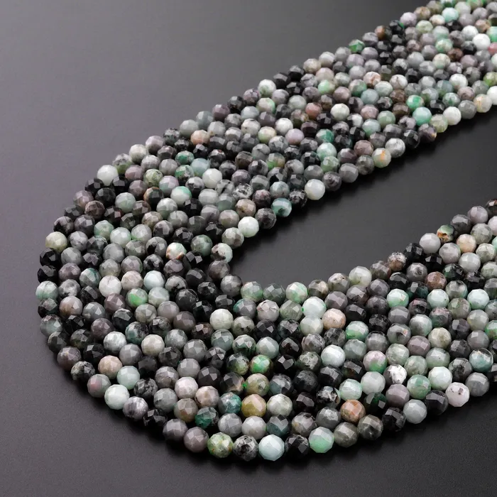 Necklaces Intrinsic Trading Real Genuine Natural Green Emerald Gemstone Faceted 4mm 5mm Round Beads Laser Diamond Cut Gemstone May Birthstone 155 Strand