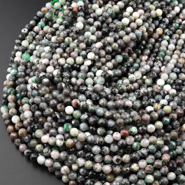Necklaces Intrinsic Trading Real Genuine Natural Green Emerald Gemstone Faceted 4mm 5mm Round Beads Laser Diamond Cut Gemstone May Birthstone 155 Strand