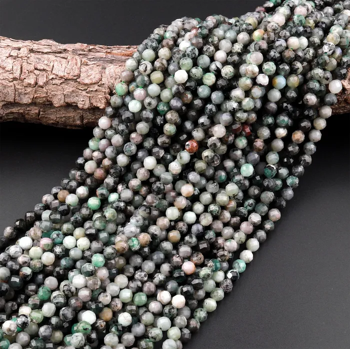 Necklaces Intrinsic Trading Real Genuine Natural Green Emerald Gemstone Faceted 4mm 5mm Round Beads Laser Diamond Cut Gemstone May Birthstone 155 Strand