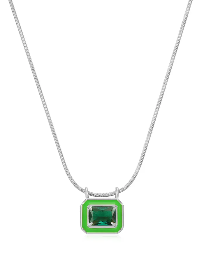 Necklaces Luv Aj Bezel Pendant Necklace Bright Green Silver