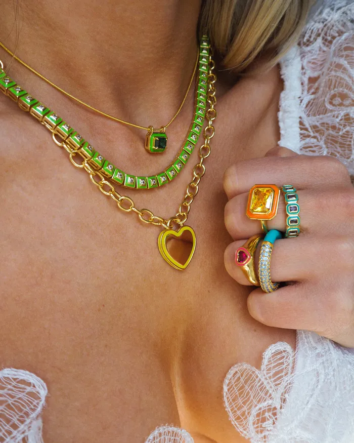 Necklaces Luv Aj Bezel Pendant Necklace Bright Green Silver Necklaces Luv Aj Bezel Pendant Necklace Bright Green Silver
