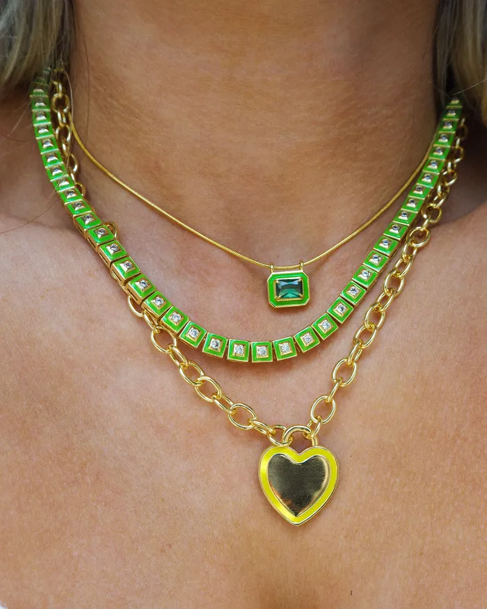Necklaces Luv Aj Bezel Pendant Necklace Bright Green Silver Necklaces Luv Aj Bezel Pendant Necklace Bright Green Silver