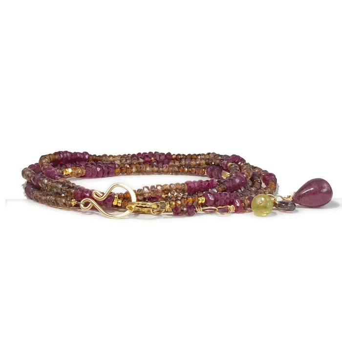 Necklaces Q Evon Multi Gemstone Gold NecklaceWrapped Bracelet with Andalusite and Ruby Long