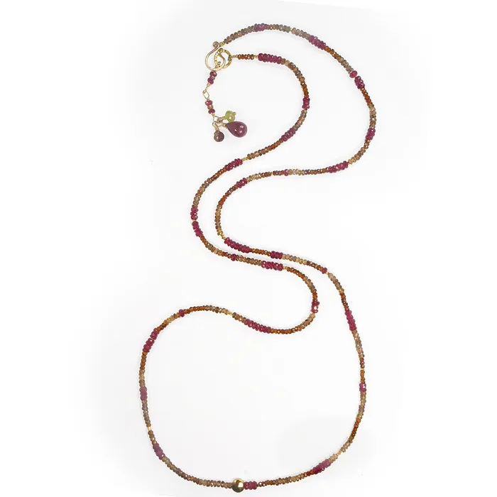 Necklaces Q Evon Multi Gemstone Gold NecklaceWrapped Bracelet with Andalusite and Ruby Long
