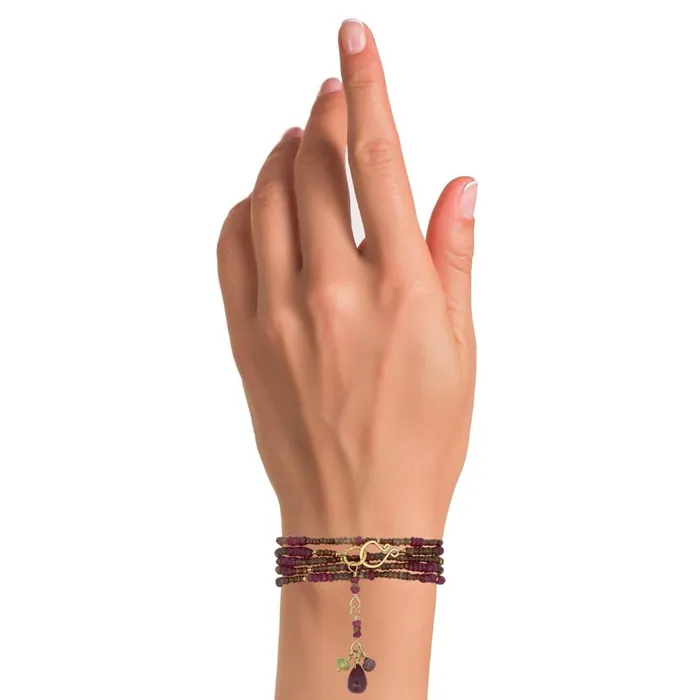 Necklaces Q Evon Multi Gemstone Gold NecklaceWrapped Bracelet with Andalusite and Ruby Long