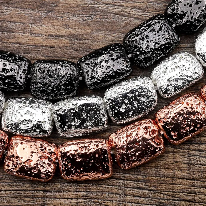 Necklaces Titanium Lava Rectangle Bead 12x16mm Natural Volcanic Rock Stone Metallic Silver Black Gunmetal Rose Gold Plated 155 Strand Intrinsic Trading Necklaces Titanium Lava Rectangle Bead 12x16mm Natural Volcanic Rock Stone Metallic Silver Black Gunmetal Rose Gold Plated 155 Strand Intrinsic Trading