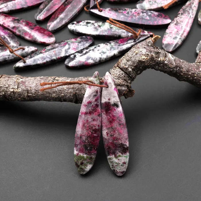 Rare Natural Pink Cobalto Calcite Green Malachite Black Heterogenite Teardrop Drilled Matched Gemstone Earring Bead Pair Intrinsic Trading Earrings