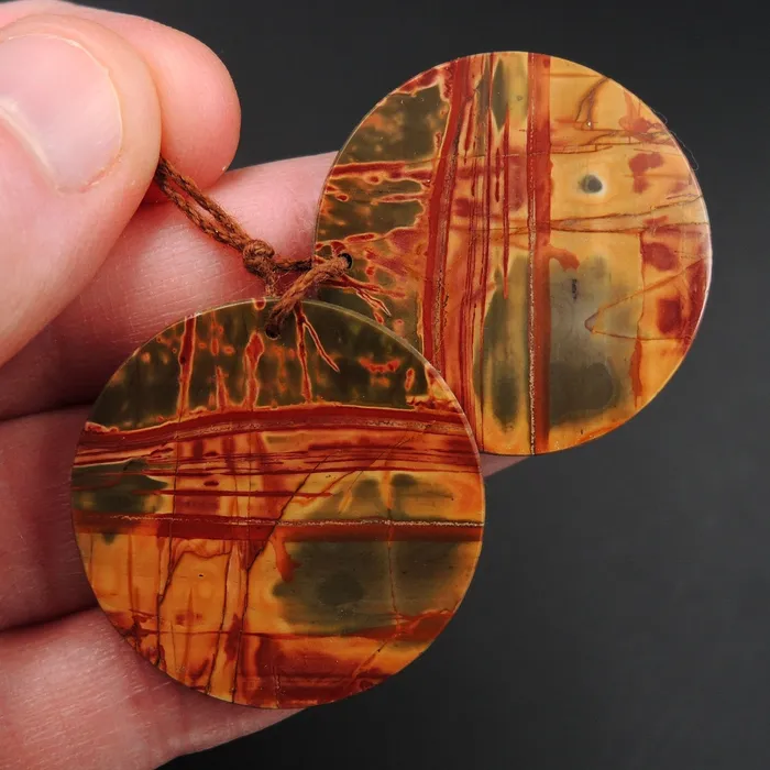 Red Creek Jasper Earring Pair Flat Circle Cabochon Cab Pair Drilled Matched Earrings Natural Stone Bead Pair E2798 Intrinsic Trading Earrings