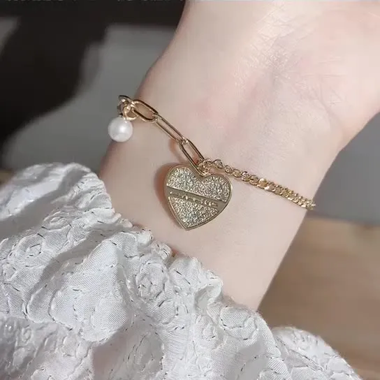 Refined by AnnaKaci Bracelets Heart Pendant Asymmetrical Bracelet with Pearl Refined by AnnaKaci Bracelets Heart Pendant Asymmetrical Bracelet with Pearl