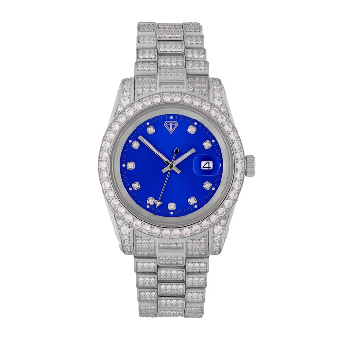 SpicyIce Watches White Gold Boss Blue Dial FULL CZ Watch