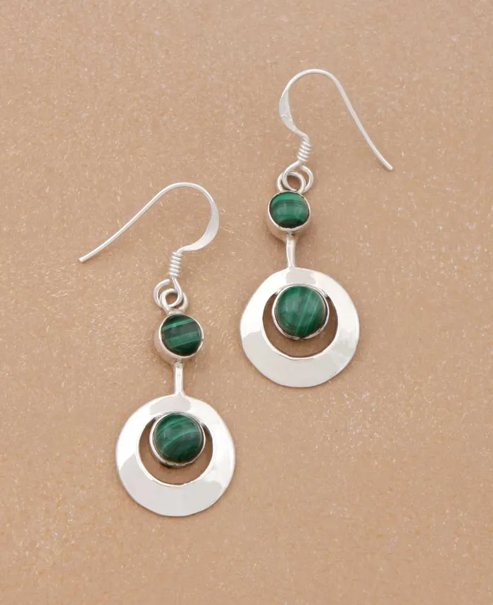 Sterling Silver Modern Malachite Earrings Buddha Groove Earrings
