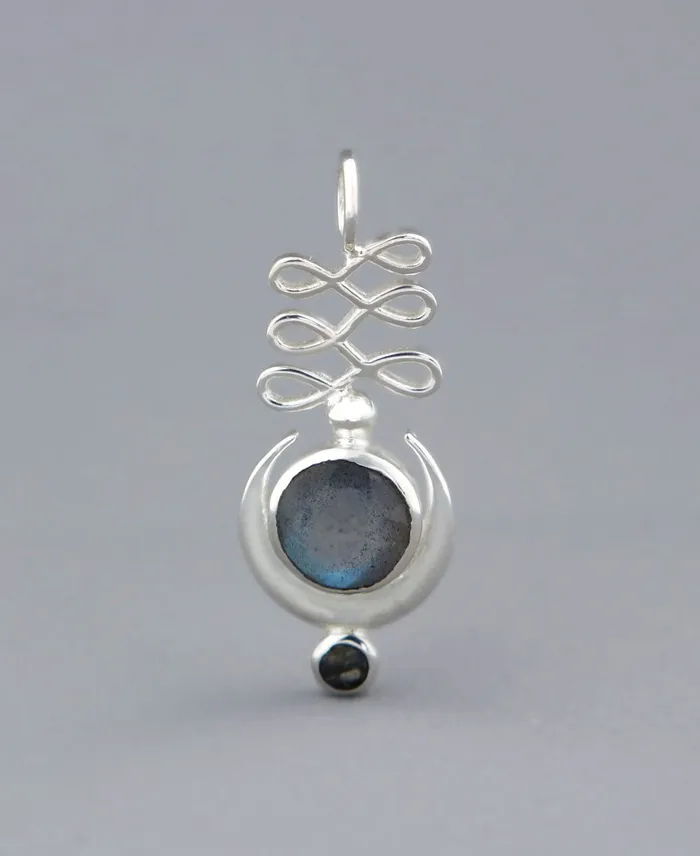 Sterling Silver Unalome Moon Labradorite Pendant Buddha Groove Necklaces