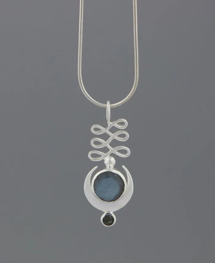 Sterling Silver Unalome Moon Labradorite Pendant Buddha Groove Necklaces